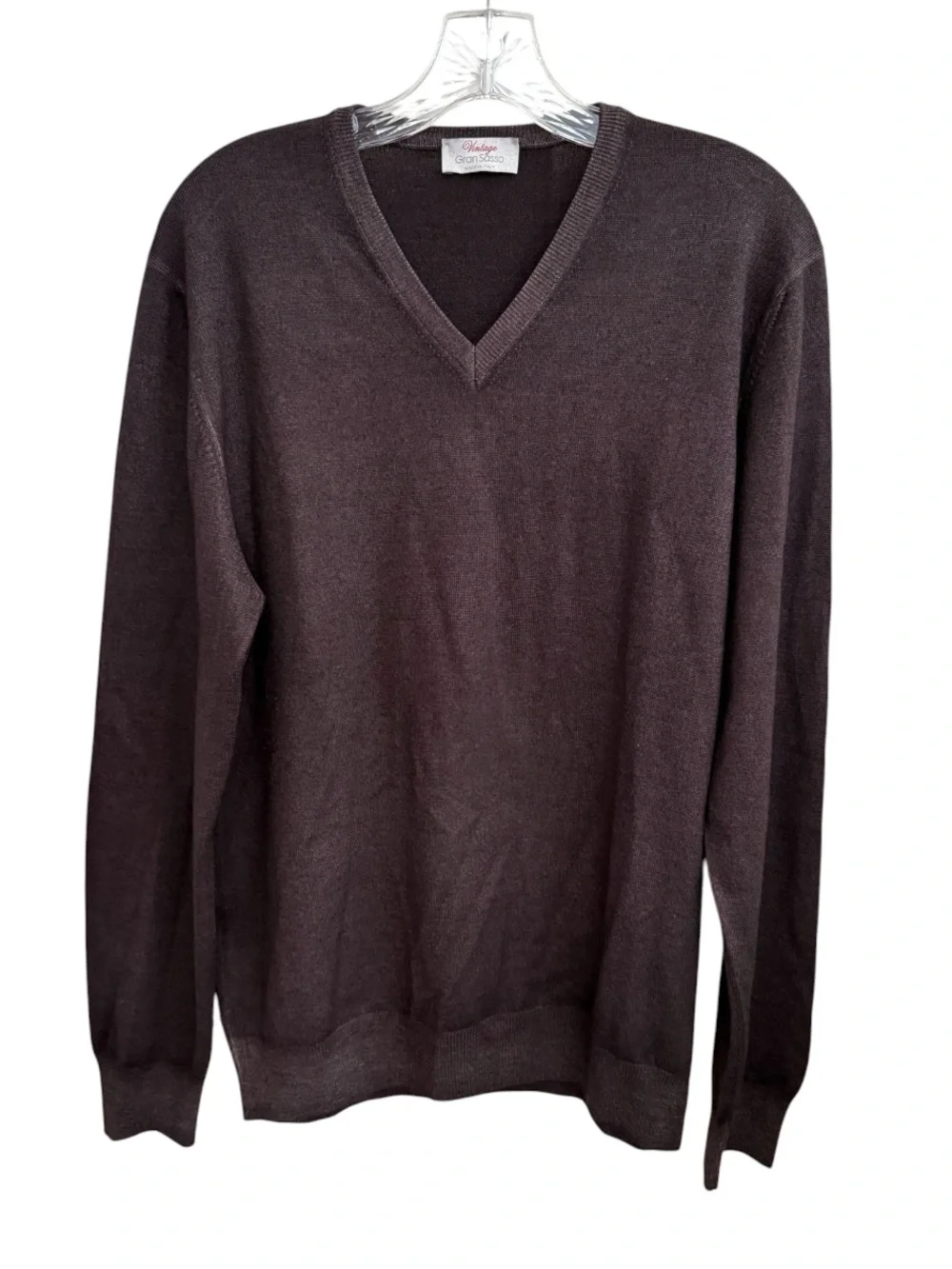 Gran Sasso Vintage Made in Italy 100% Virgin Wool V-Neck Sweater Brown Large